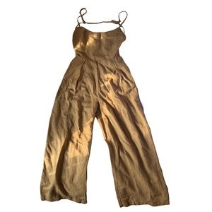 oak and fort linen blend jumpsuit in lead grey / brown